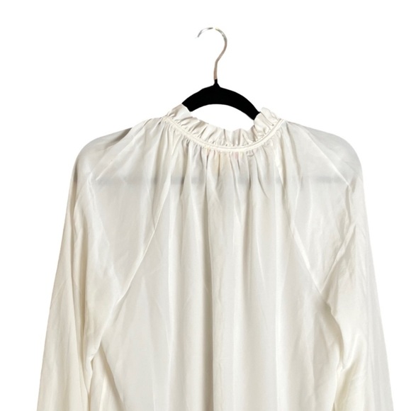 New Catherine Malandrino Ruffle Neck Button Front Blouse Ivory Large - Picture 6 of 12